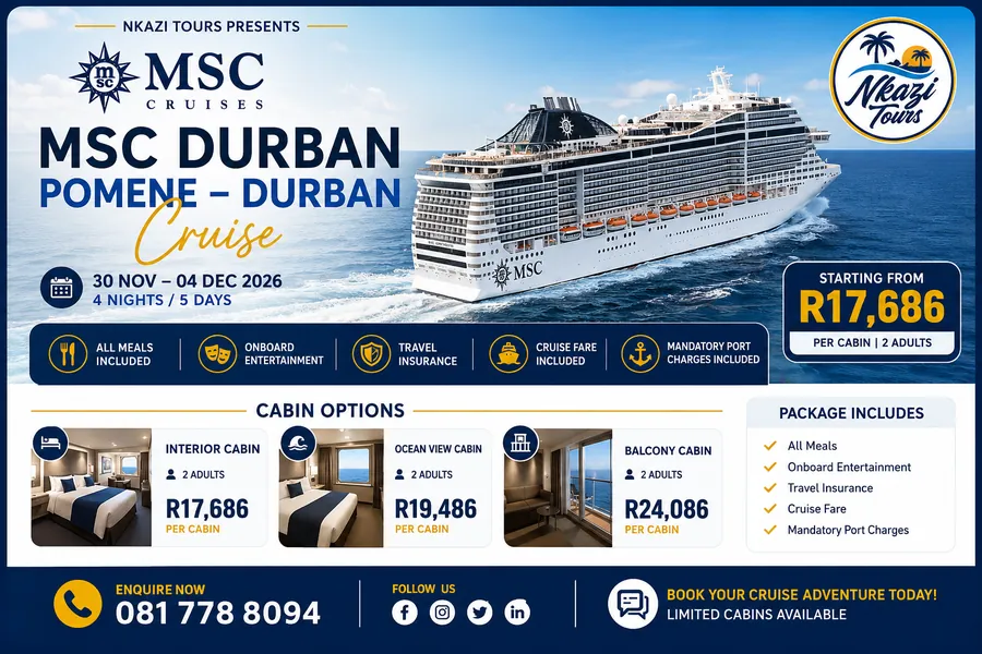 MSC Durban Pomene Durban 30 November to 04 December 2026